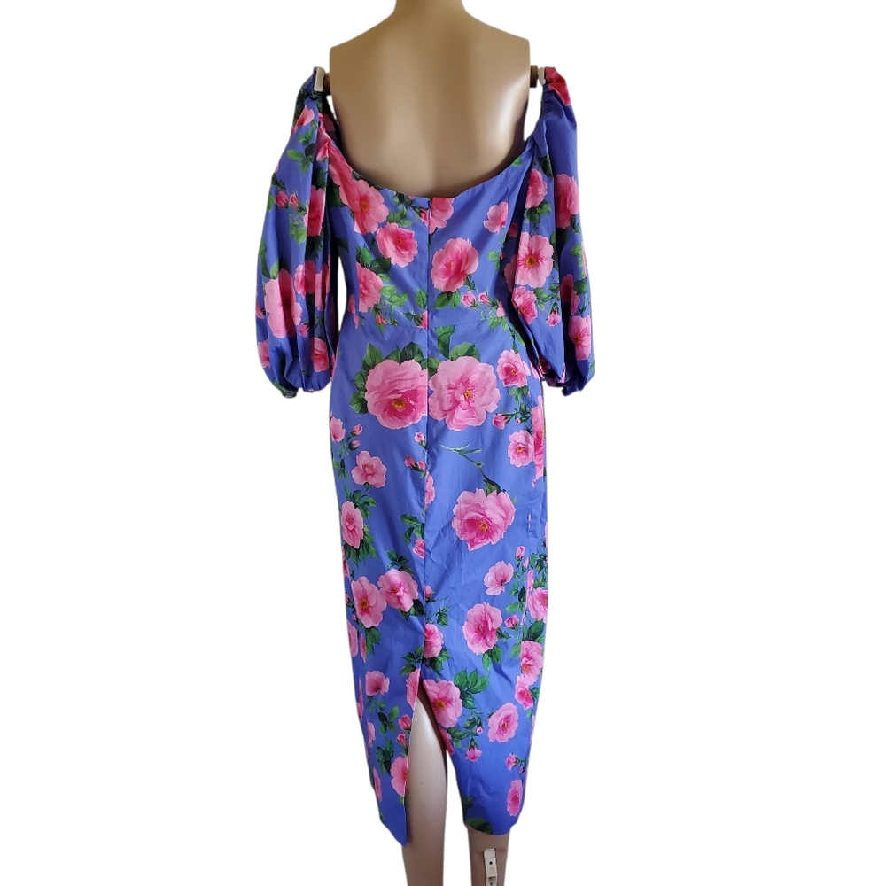 NWT Carolina Herrera Floral Print Ruched Midi Dress (US 12) - Picture 6 of 12